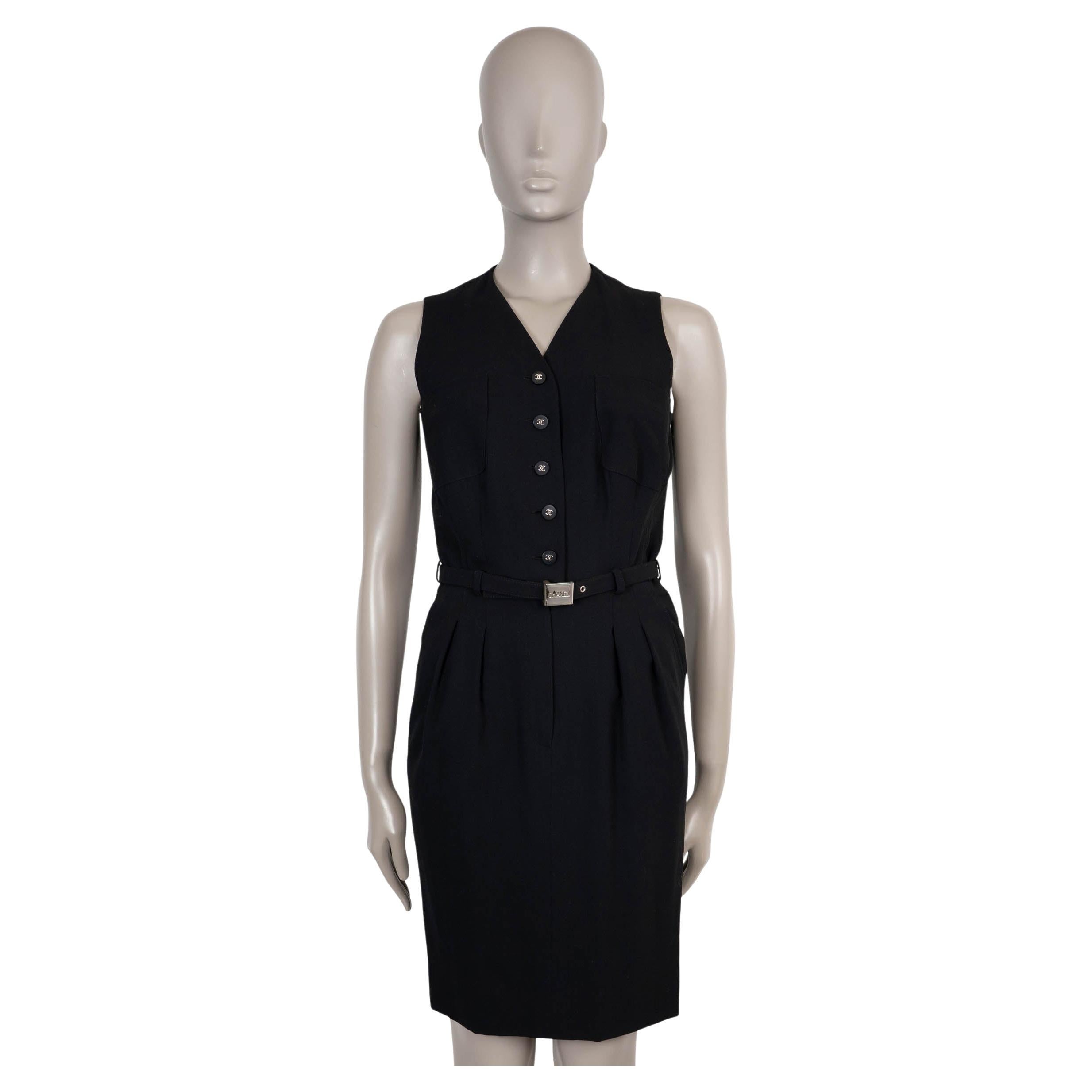 CHANEL black wool 96P LITTLE BLACK BELTED Dress XS