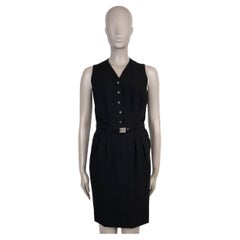 CHANEL laine noire 96P LITTLE BLACK BELTED Robe XS