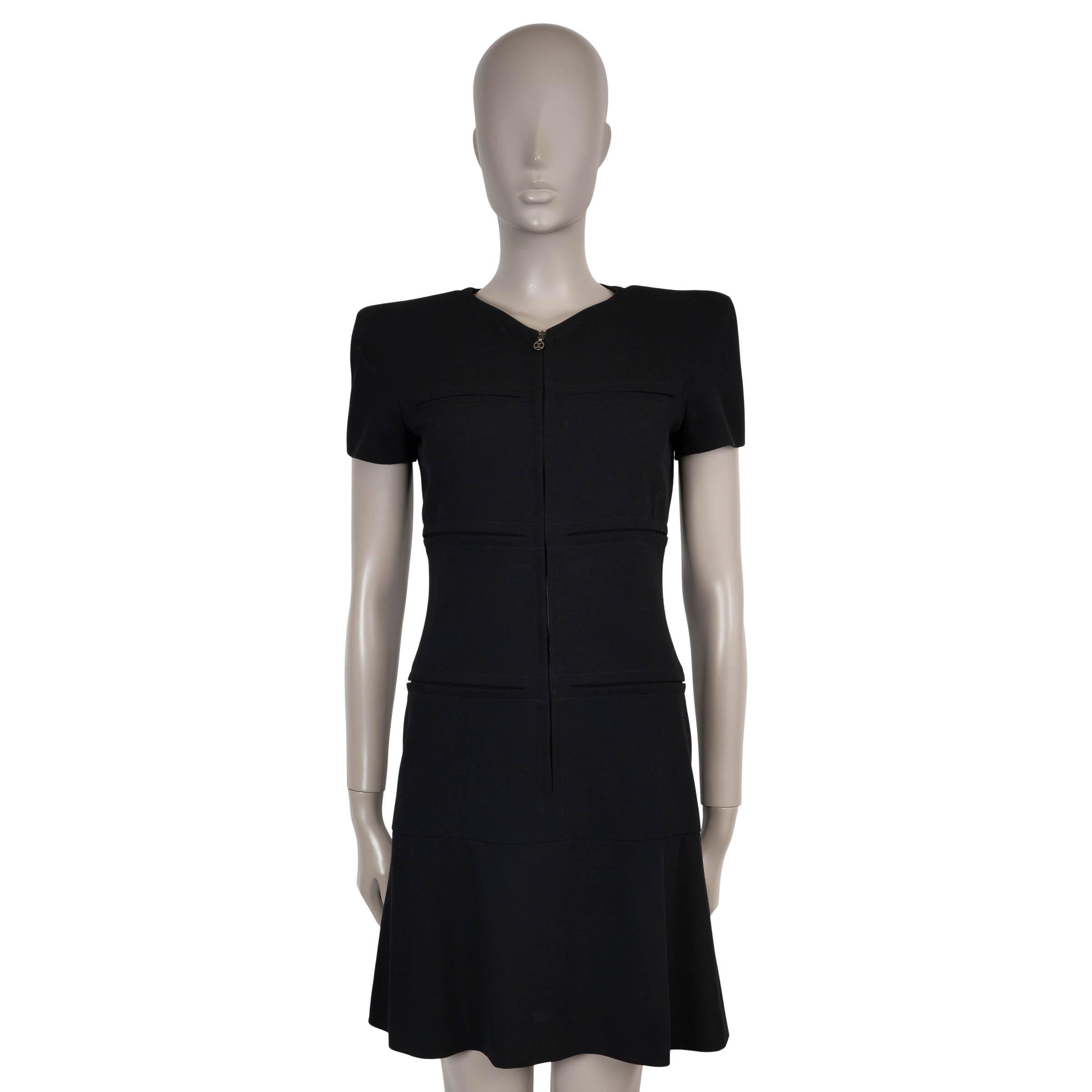 CHANEL black wool 97A LITTLE BLACK Zip-FRONT Dress 36 XS