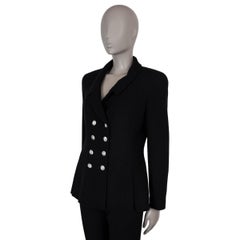 CHANEL black wool 97P DOUBLE BREASTED TERRY Blazer Jacket 42 L