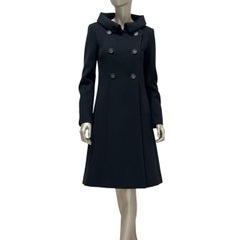 Chanel Black Wool A-Line Coat Sz 38 with Double-Breasted CC Buttons