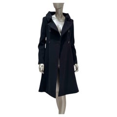 Chanel Black Wool A-Line Coat Sz 38 with Double-Breasted CC Buttons