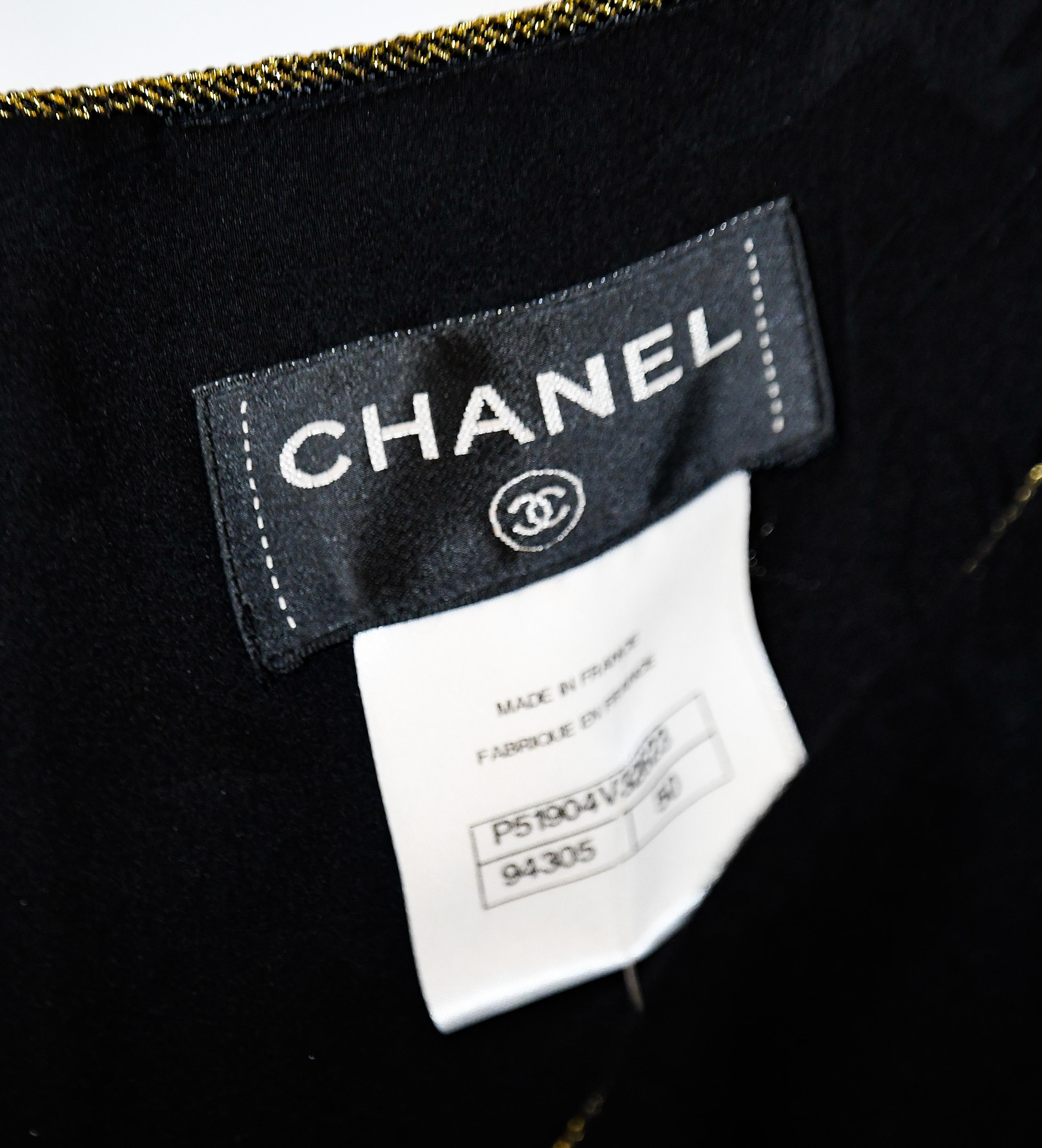 Chanel Black Wool A line Dress Trimmed with Gold Tone Cord For Sale 1