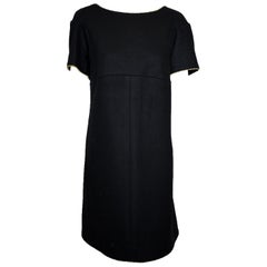 Chanel Black Wool A line Dress Trimmed with Gold Tone Cord
