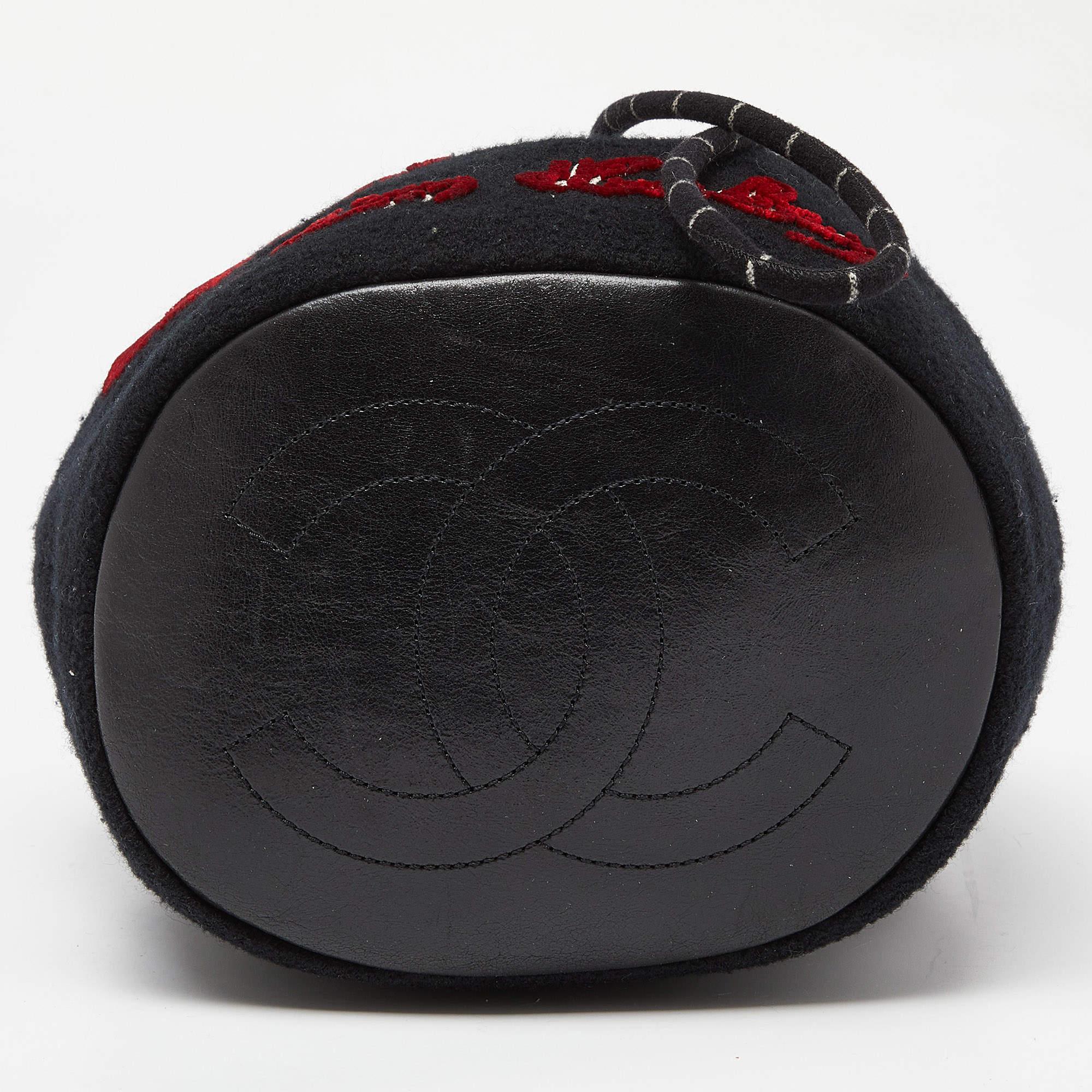 Chanel Black Wool and Leather Embroidered Paris Hamburg Drawstring Bag 1