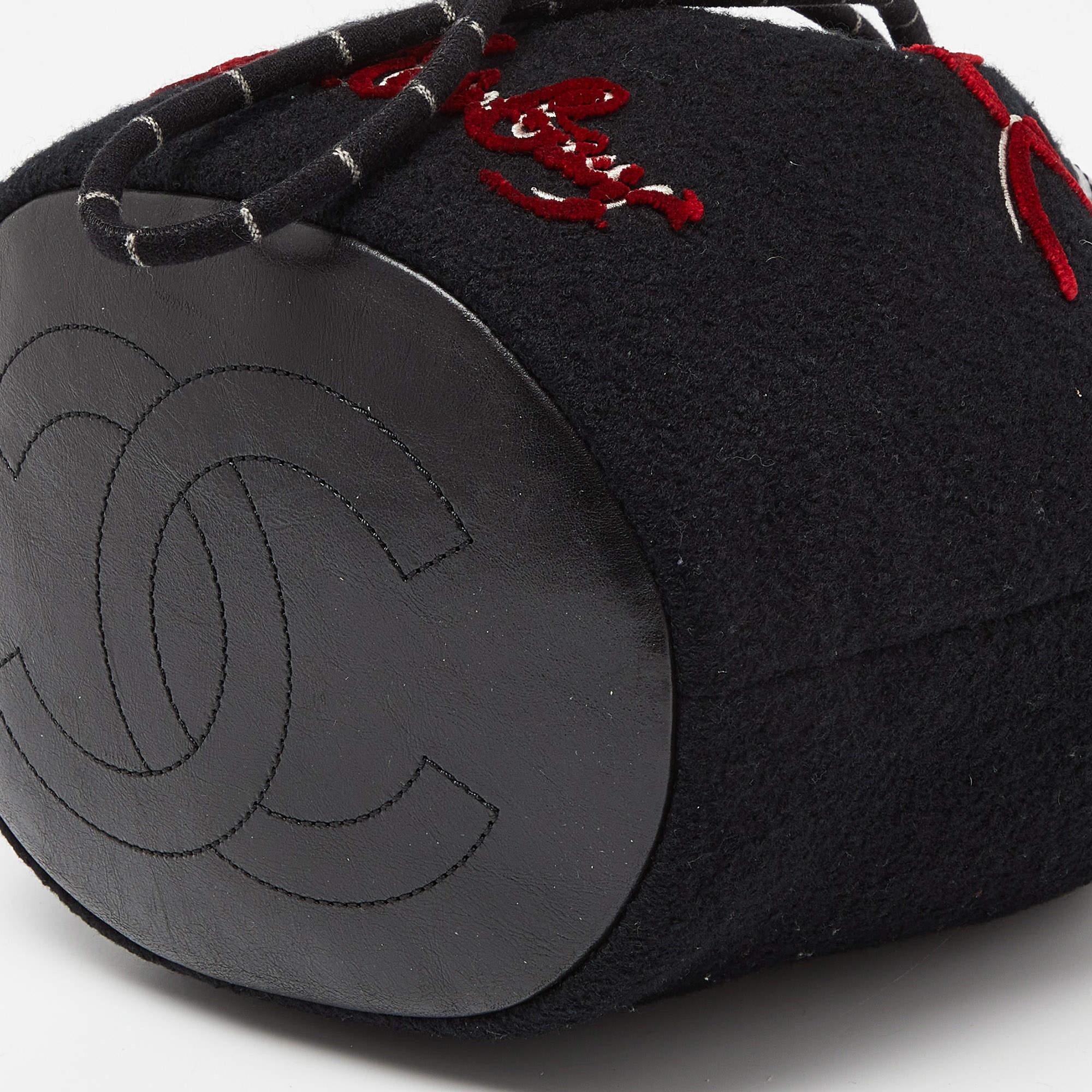 Chanel Black Wool and Leather Embroidered Paris Hamburg Drawstring Bag 3