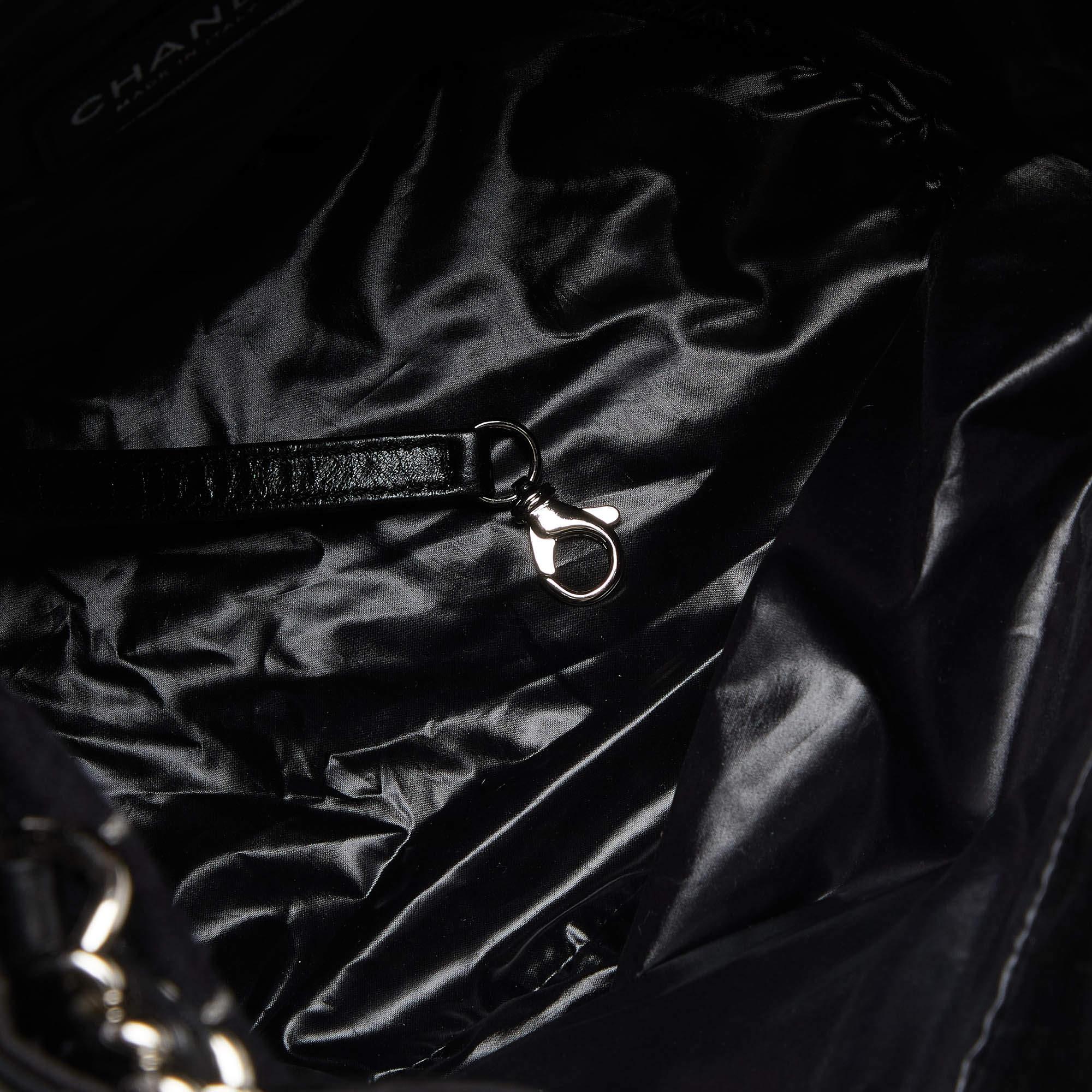 Chanel Black Wool and Leather Embroidered Paris Hamburg Drawstring Bag 4