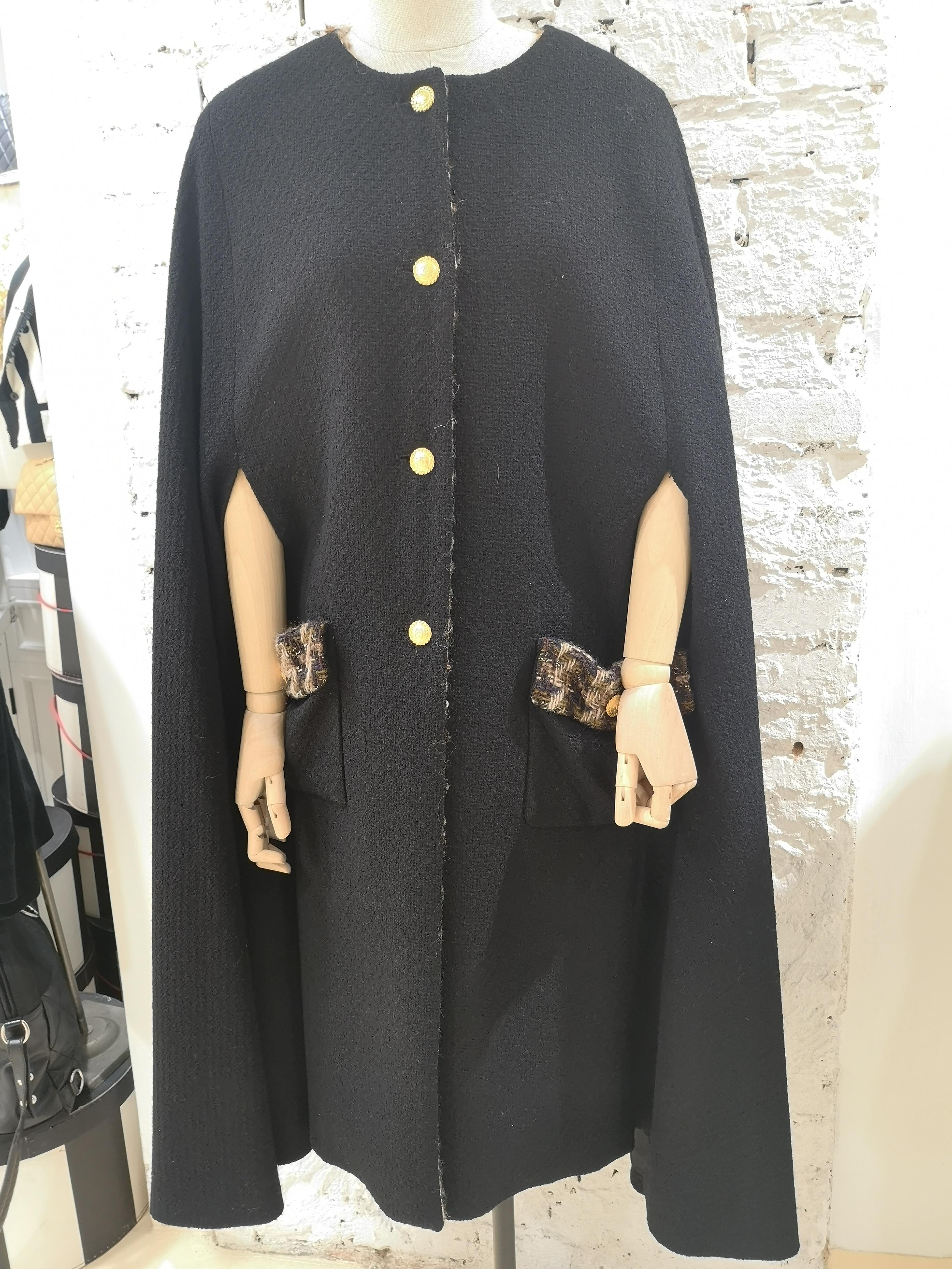 Chanel black wool and silk cape 6