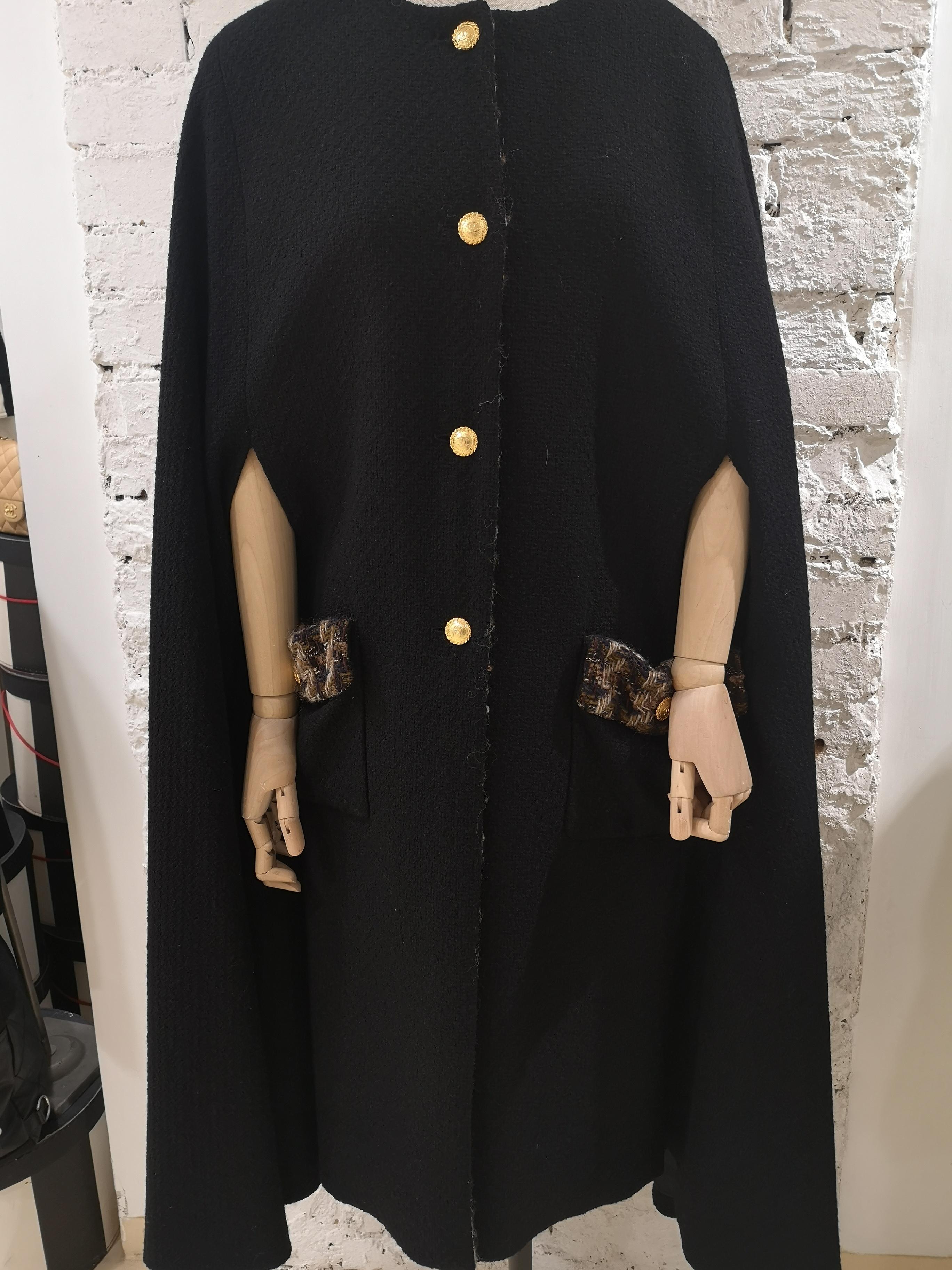 Chanel black wool and silk cape 7
