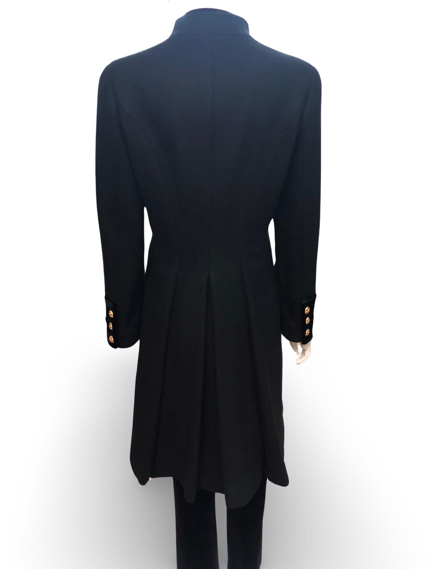 Women's or Men's Chanel Black Wool and Velvet Gripoix Jewelled Gold Toned buttons Long Jacket For Sale