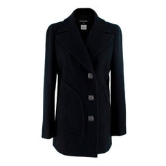 Chanel Black Wool Asymmetric Byzance Button Embellished Coat - US 4