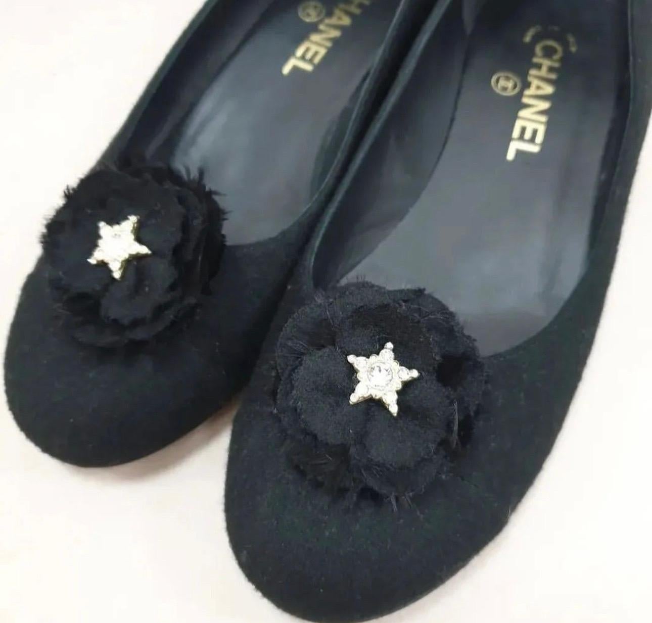 Chanel Black Wool Balerina Flats In Good Condition For Sale In Krakow, PL