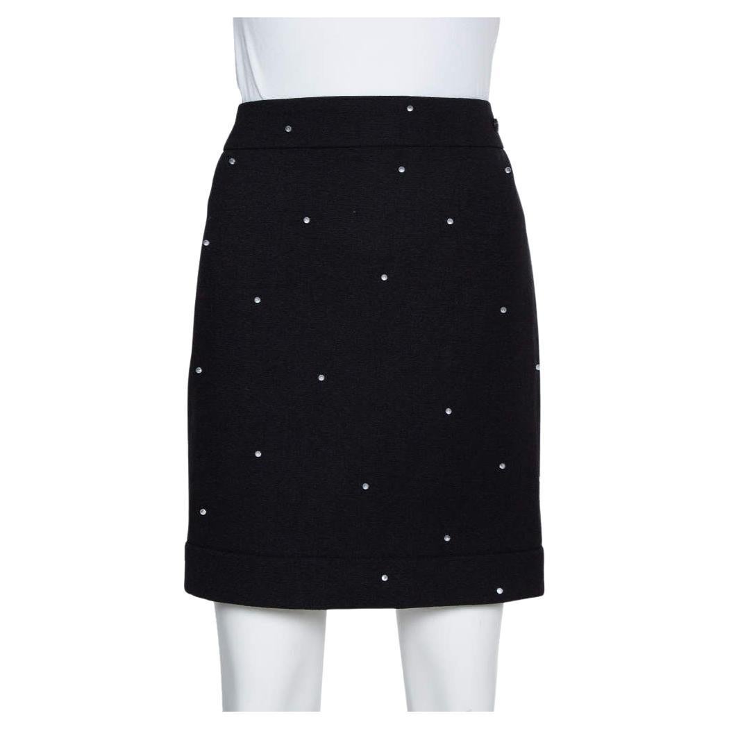 Chanel Black Wool Beads Embellished Mini Skirt M For Sale