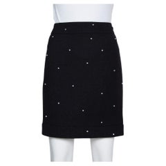 Chanel Black Wool Beads Embellished Mini Skirt M