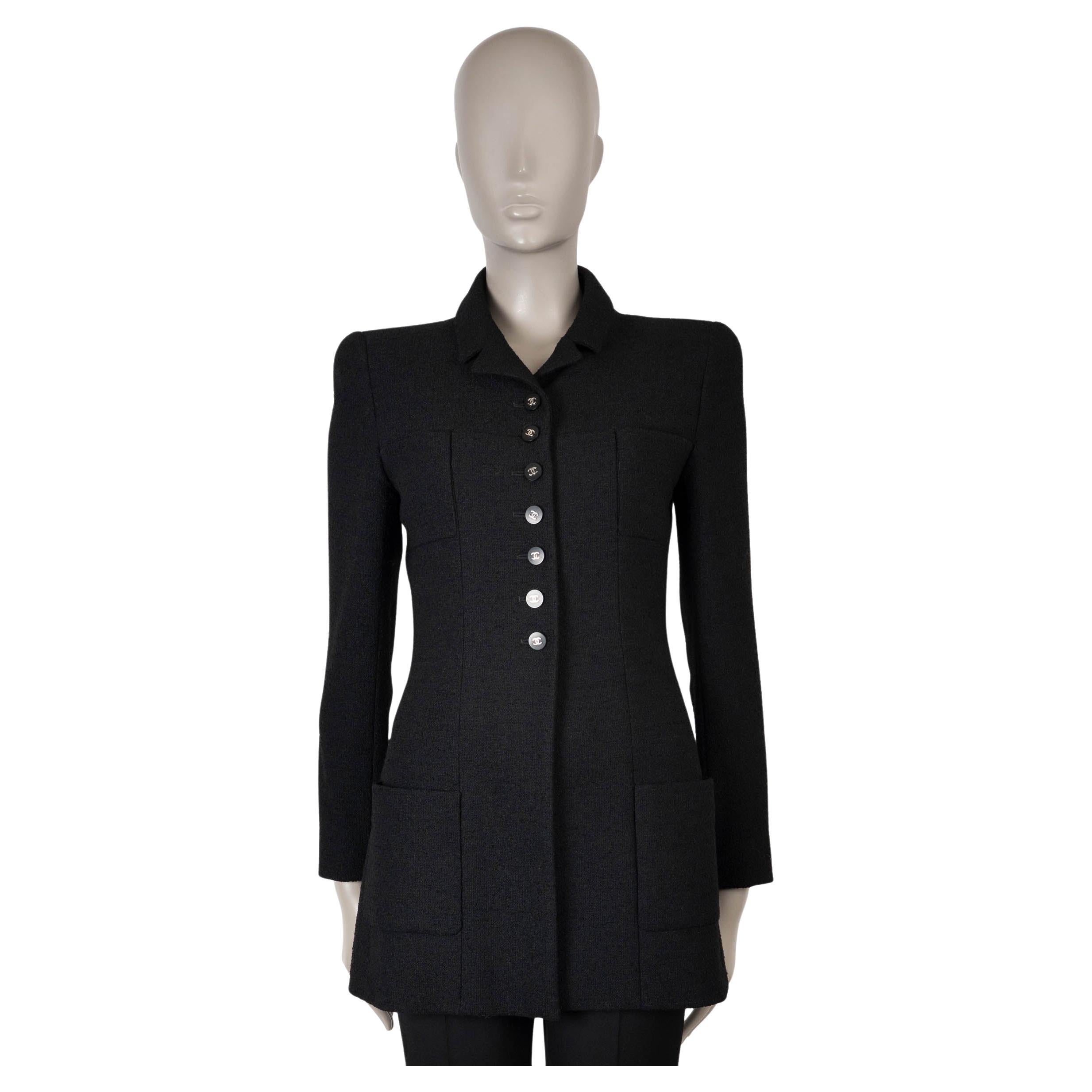 CHANEL negro mezcla de lana 96P FOUR POCKET Chaqueta S