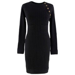 Chanel Black Wool Blend Cable-Knit Dress FR 34