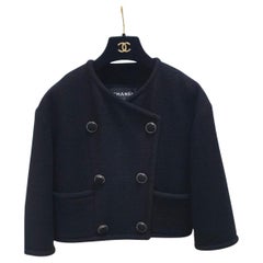 Chanel Schwarze Wollmischung Cropped Jacket - Größe 36