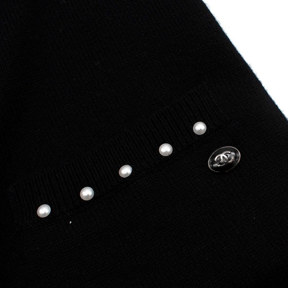 Women's Chanel Faux Pearl Trim Black Wool Blend Knit Sleeveless Dress - Size US 8