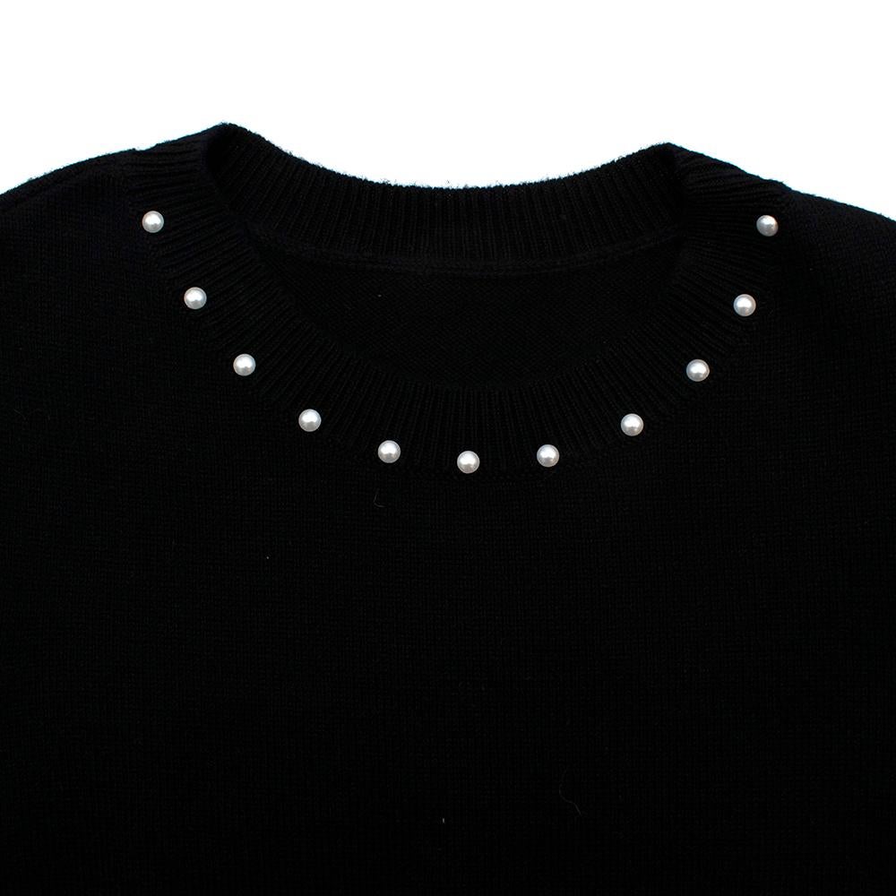 Chanel Faux Pearl Trim Black Wool Blend Knit Sleeveless Dress - Size US 8 1