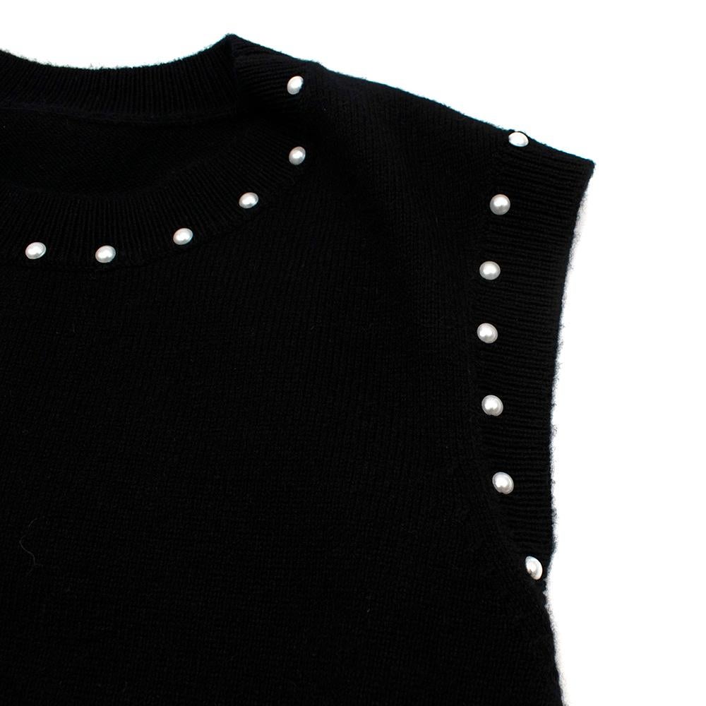 Chanel Faux Pearl Trim Black Wool Blend Knit Sleeveless Dress - Size US 8 2