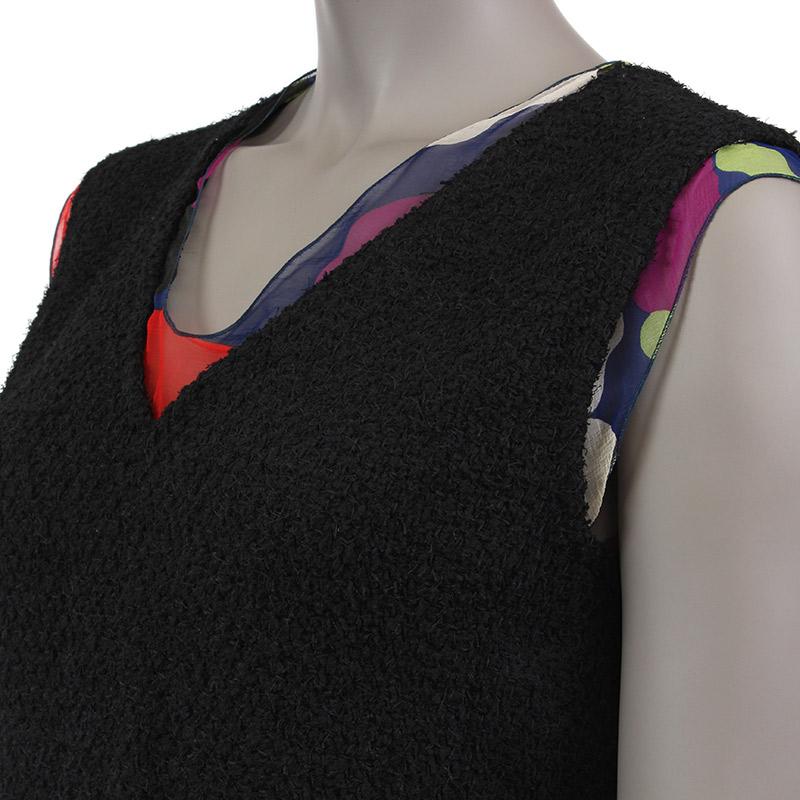 Black CHANEL black wool blend & multicolor silk Sleeveless Blouse Shirt 38 XS For Sale