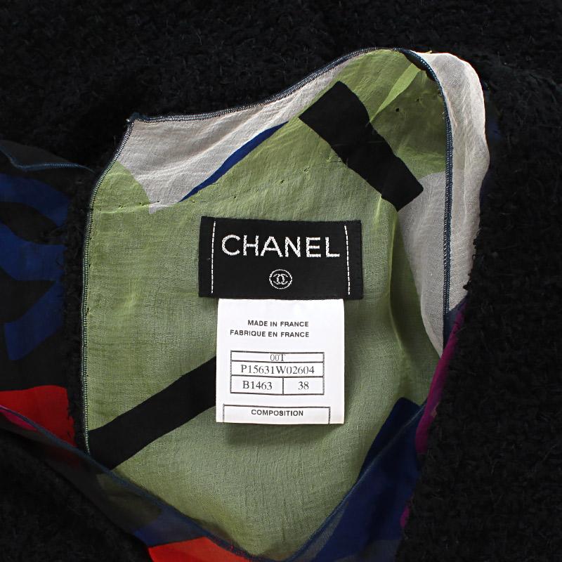 Women's CHANEL black wool blend & multicolor silk Sleeveless Blouse Shirt 38 XS For Sale