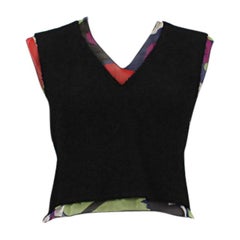 CHANEL mezcla de lana negra y seda multicolor Blusa sin mangas Camisa 38 XS