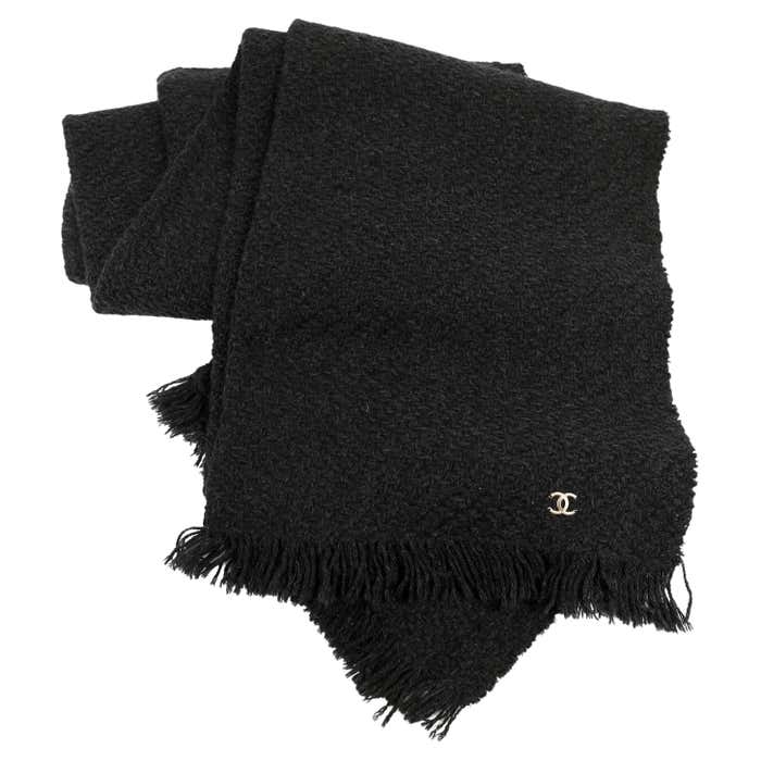 Chanel Rion Scarf Chanel Black Wool Blend Scarf with CC Detail For Sale at 1stDibs