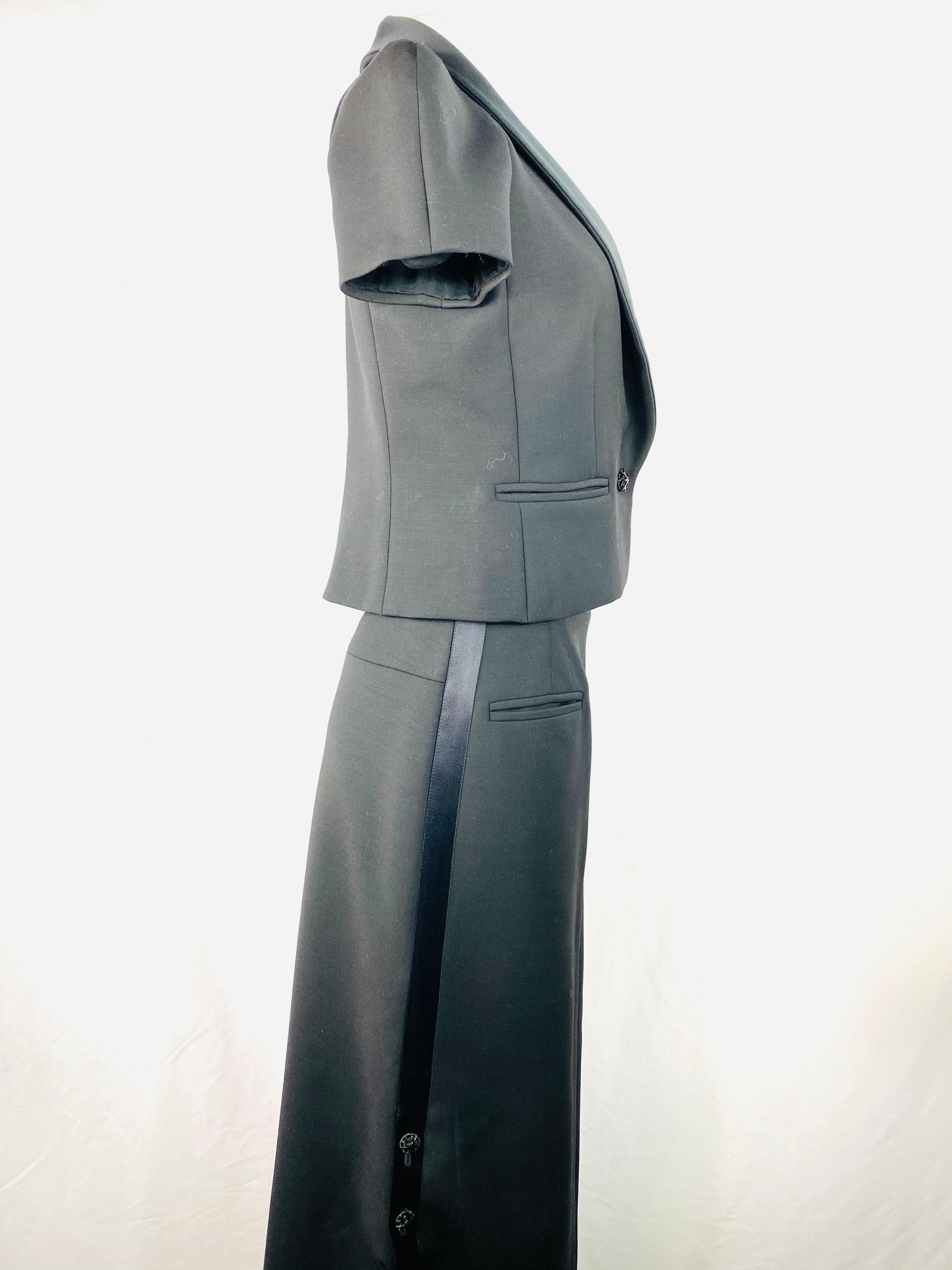 Chanel Black Wool Blend Short Sleeves Blazer Jacket and Maxi Skirt Suit Set  For Sale 5