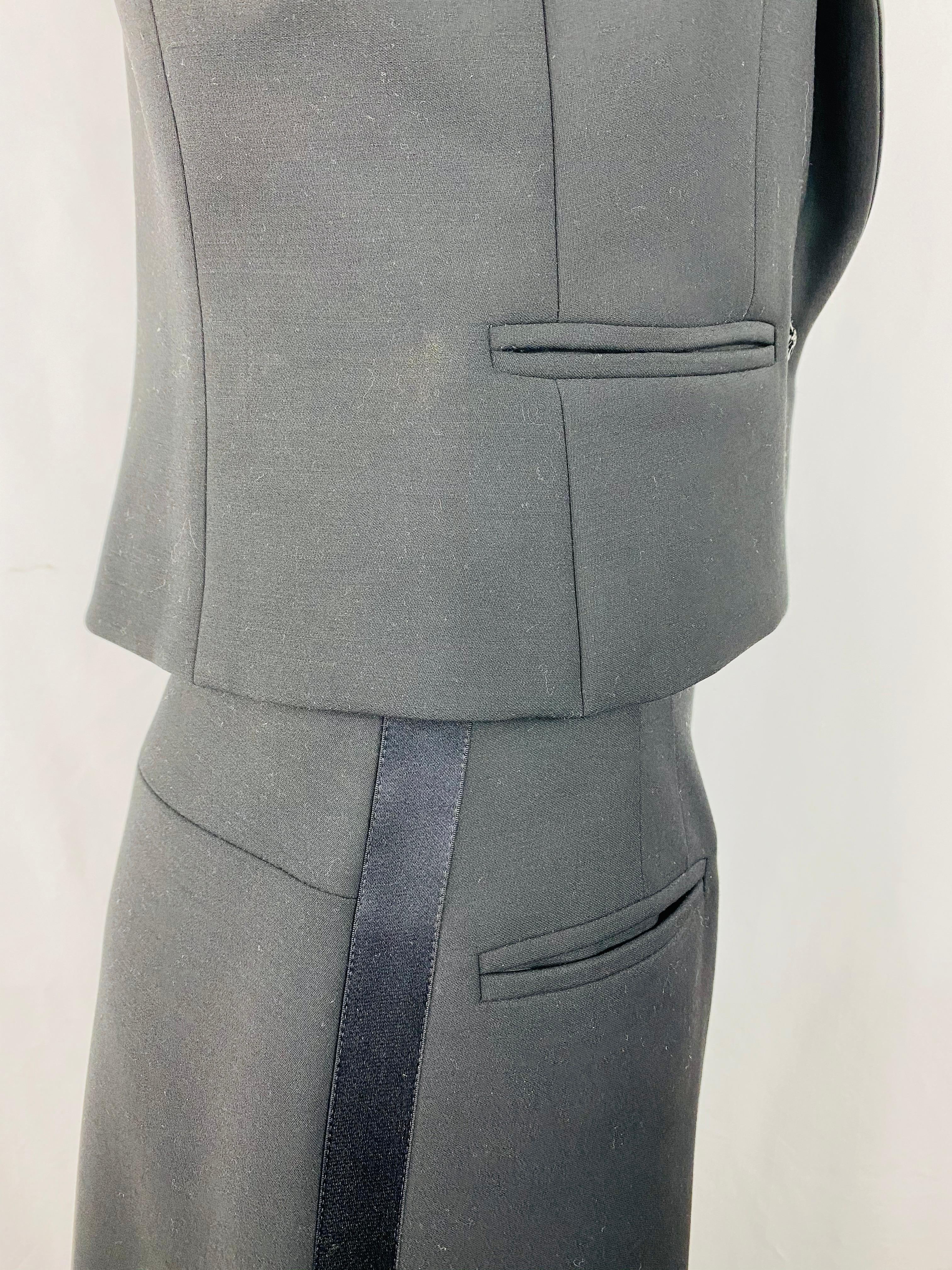 Chanel Black Wool Blend Short Sleeves Blazer Jacket and Maxi Skirt Suit Set  For Sale 7