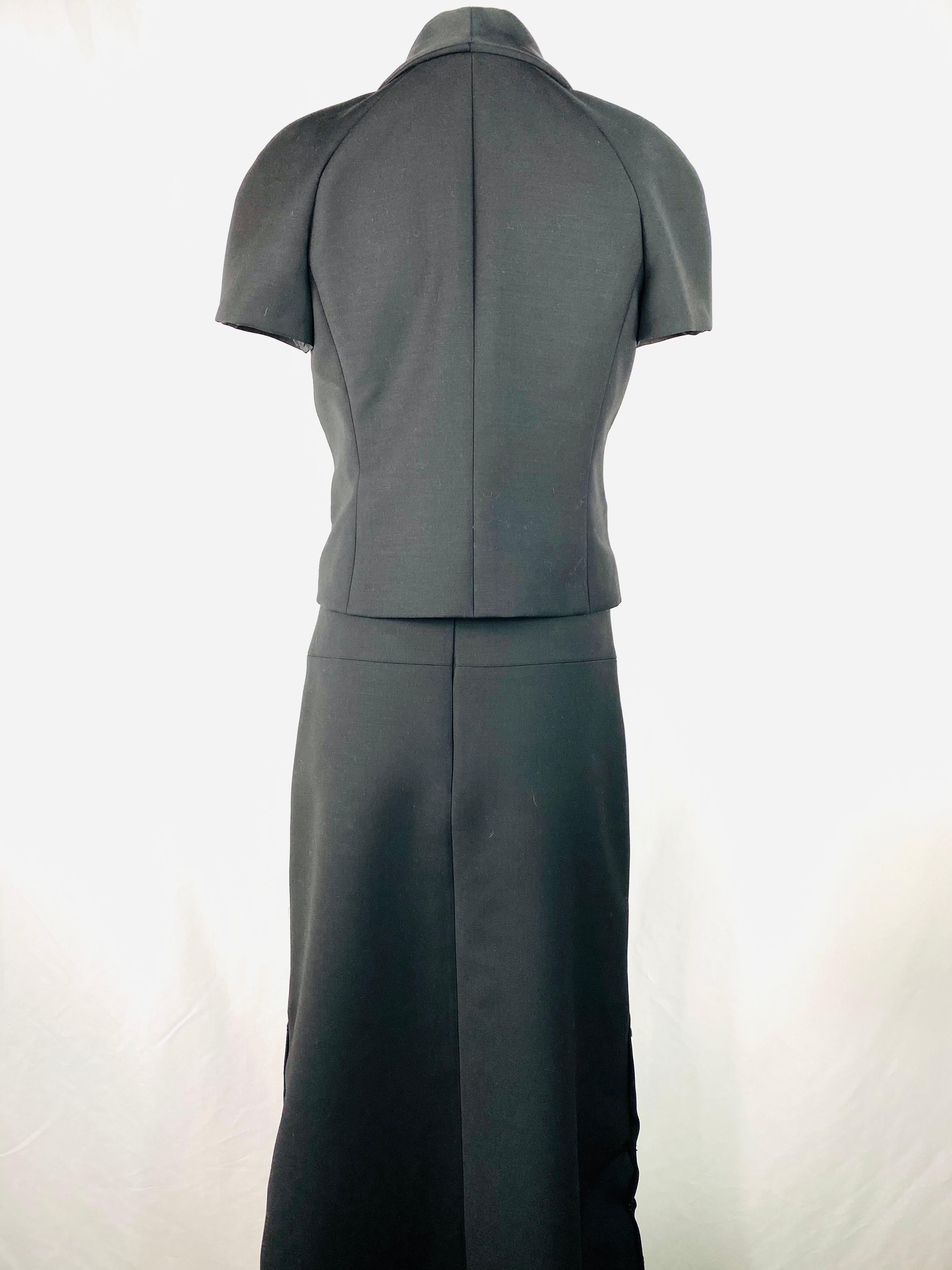 Chanel Black Wool Blend Short Sleeves Blazer Jacket and Maxi Skirt Suit Set  For Sale 2