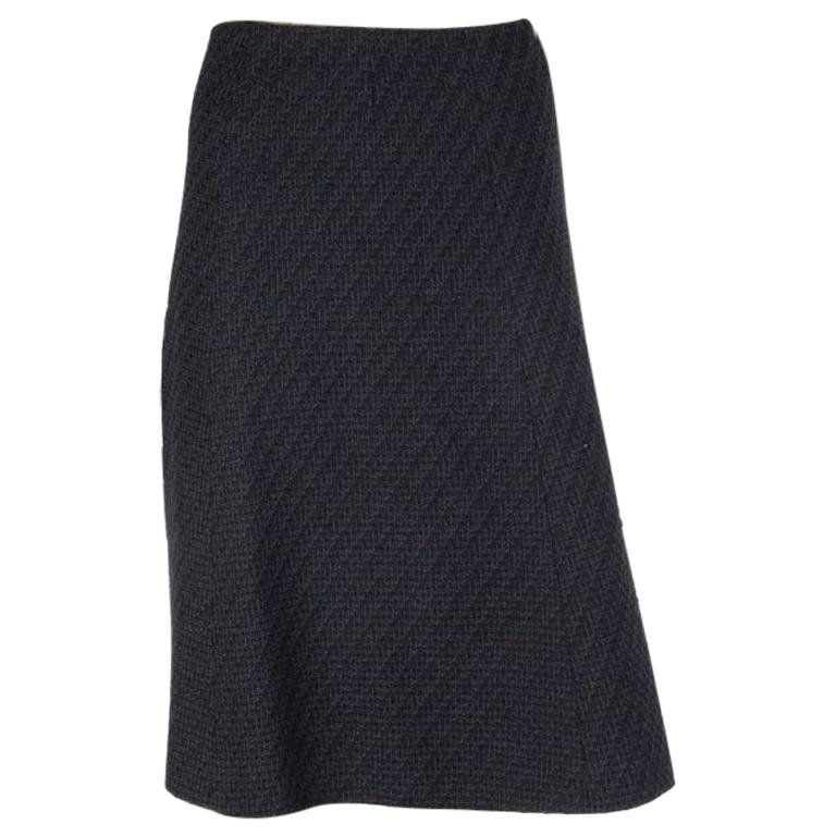 CHANEL black wool BOUCLE TWEED A-LINE Skirt 38 S
