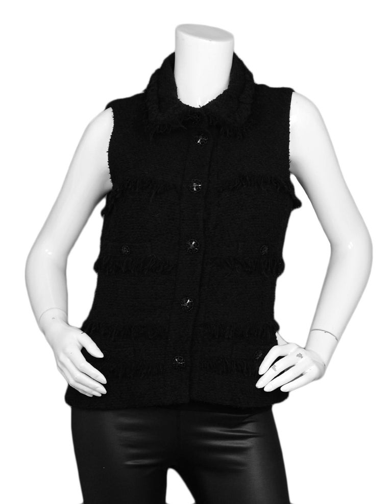 Chanel Black Wool Boucle Vest w/ Fringe sz 38 at 1stDibs