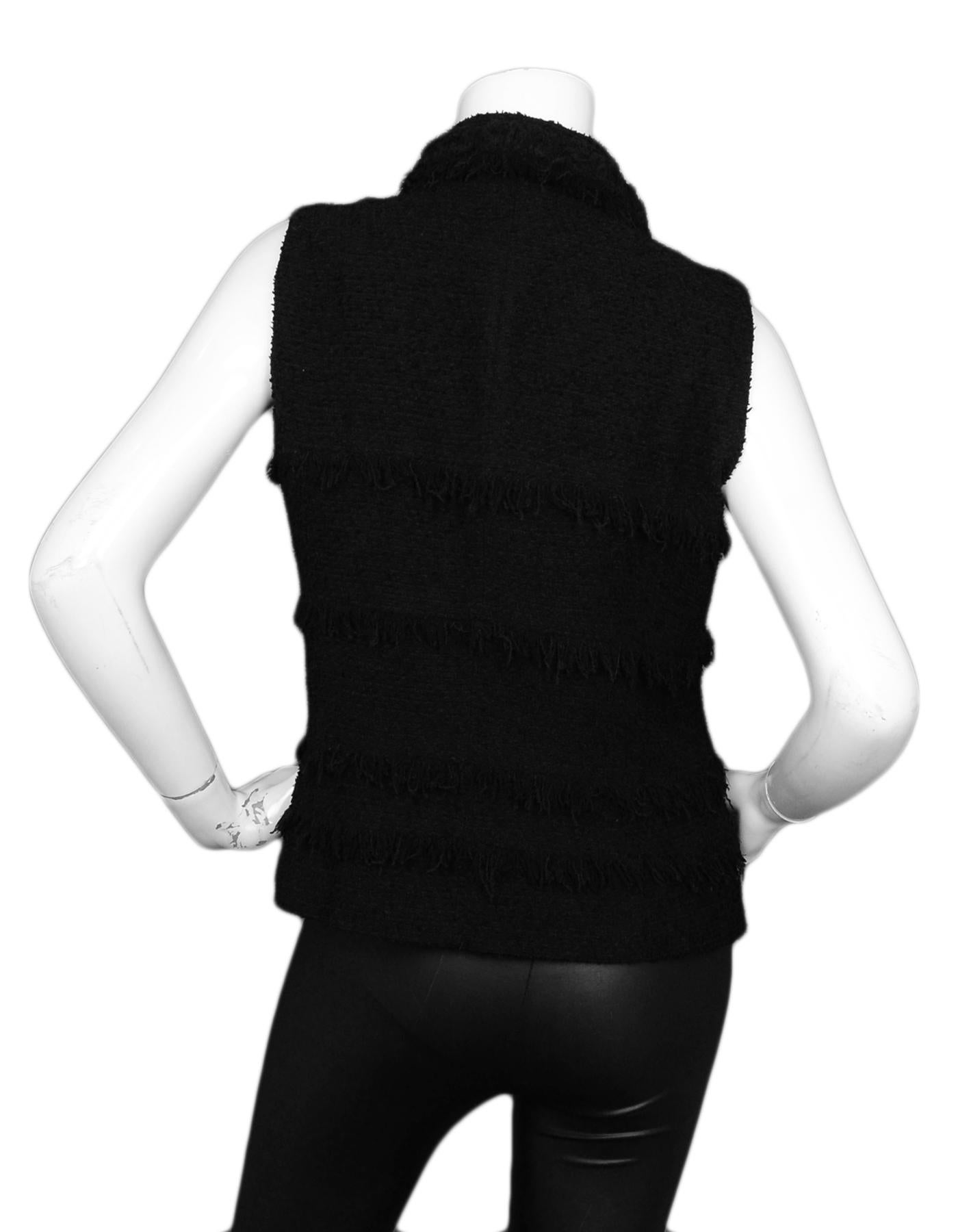 Chanel Black Wool Boucle Vest w/ Fringe sz 38 In Excellent Condition In New York, NY