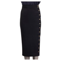 CHANEL Gonna MIDI CC in lana nera con bottoni XS VINTAGE