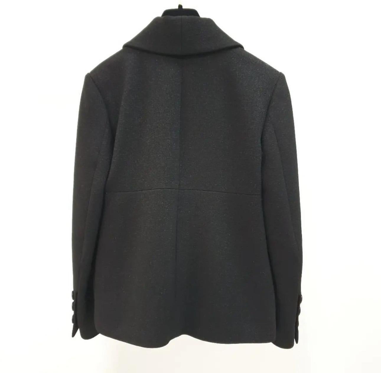 CHANEL Black Wool CC Logo Button Jacket Blazer In Excellent Condition For Sale In Krakow, PL