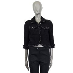 CHANEL black wool CHAIN BRAID TRIM Blazer Jacket 36 XS