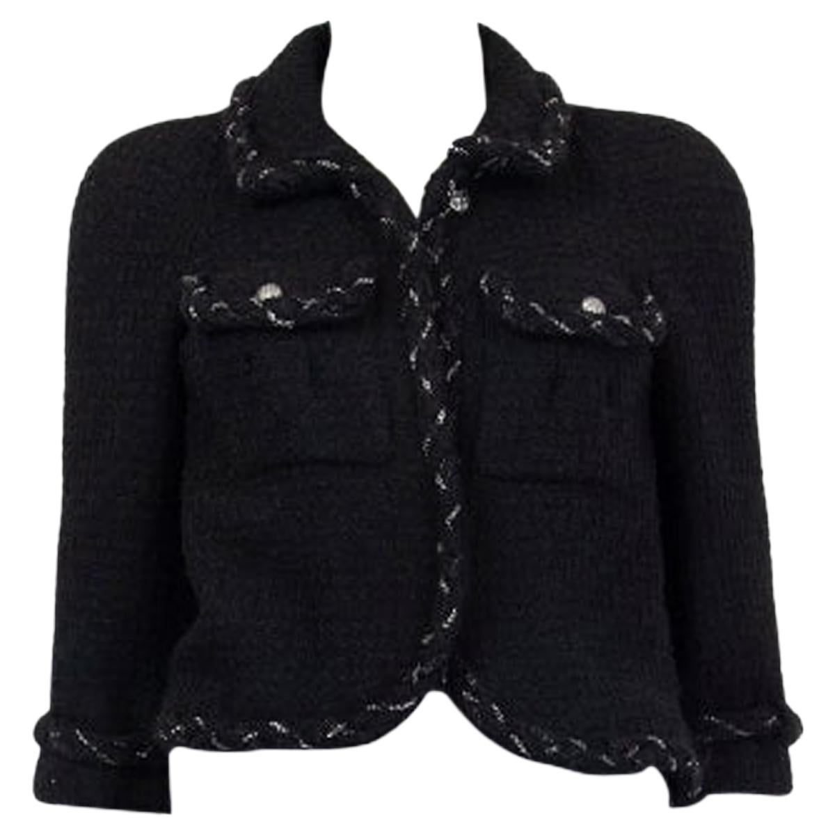 CHANEL black wool CHAIN BRAID TRIM Blazer Jacket 36 XS