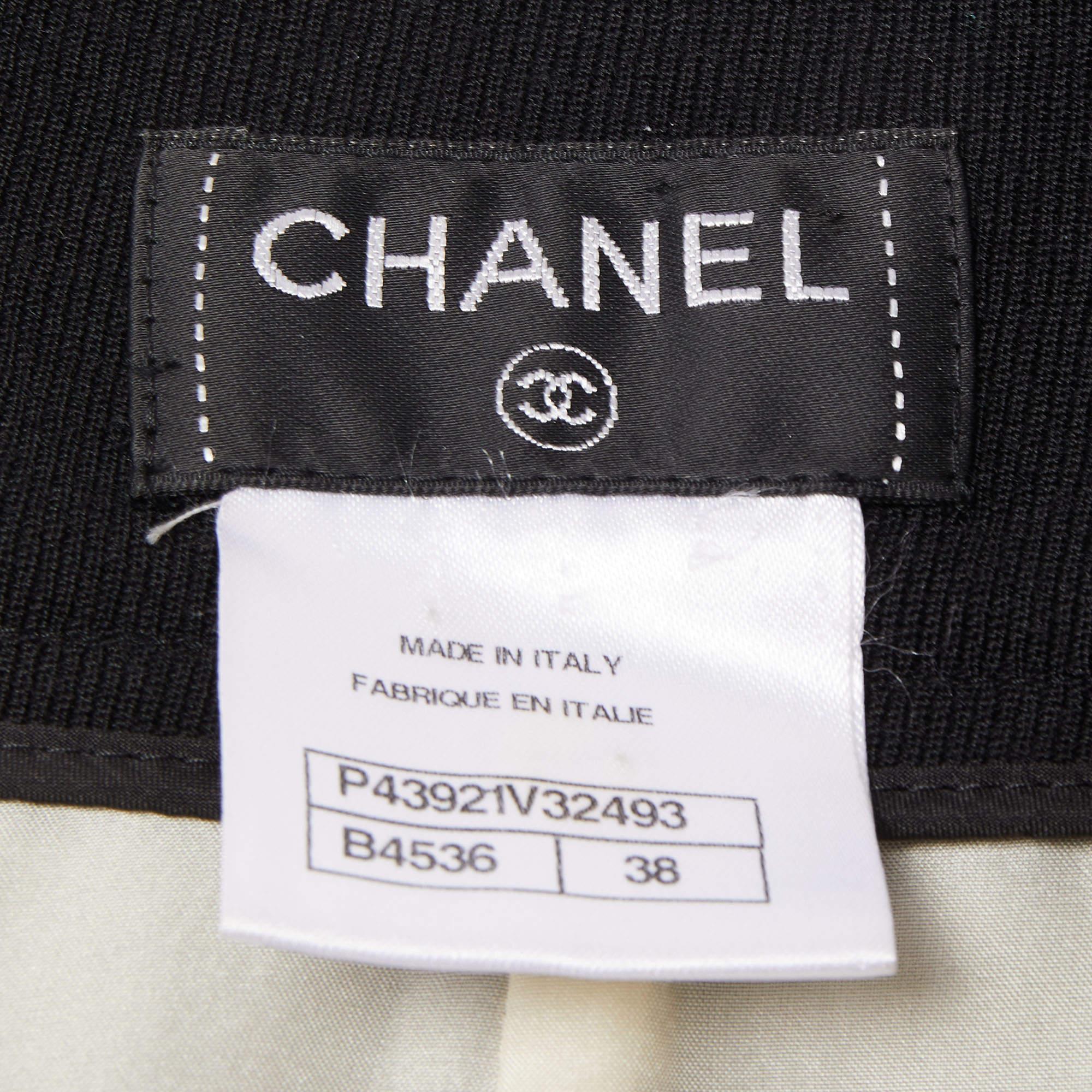 Noir Chanel - Pantalon à ourlet contrasté en laine noire  en vente