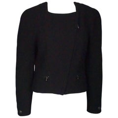 Chanel Black Wool Cropped Jacket with Asymmetrical Zipper Size 40 Circa 1997