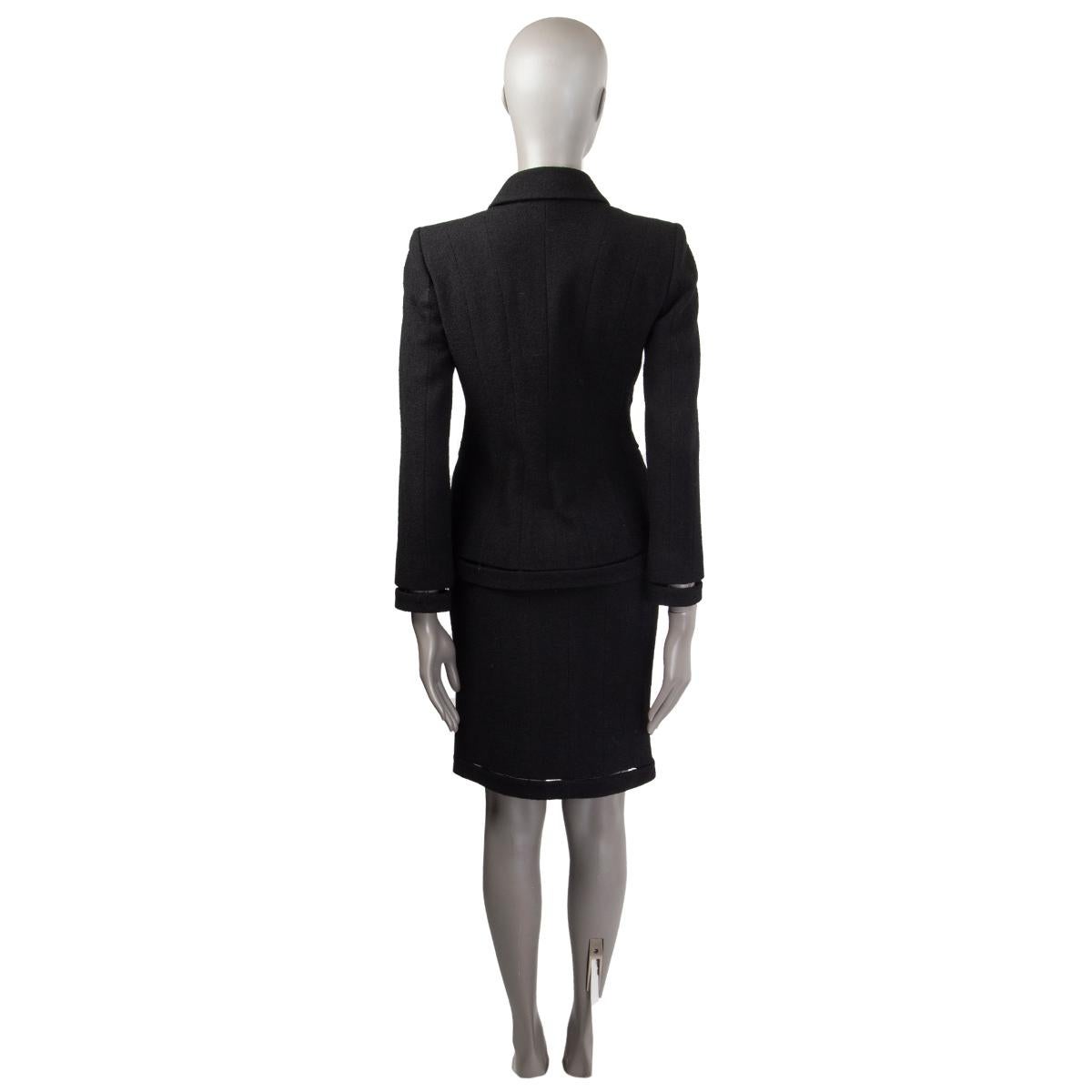 Black CHANEL black wool CUT-OUT SEAMS Tweed Blazer Jacket 36 XS