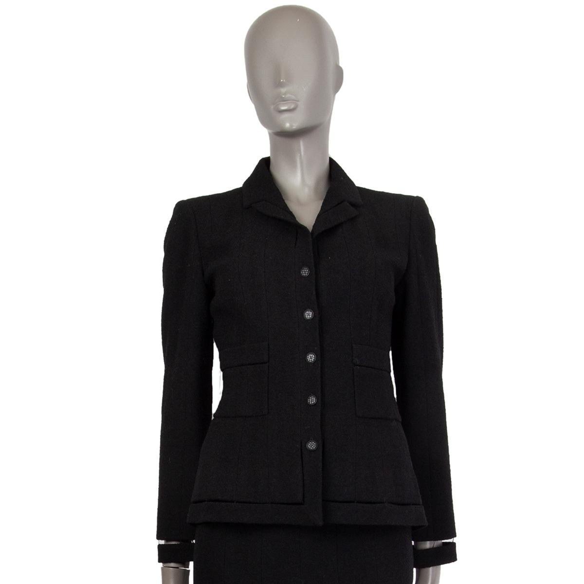 Women's CHANEL black wool CUT-OUT SEAMS Tweed Blazer Jacket 36 XS
