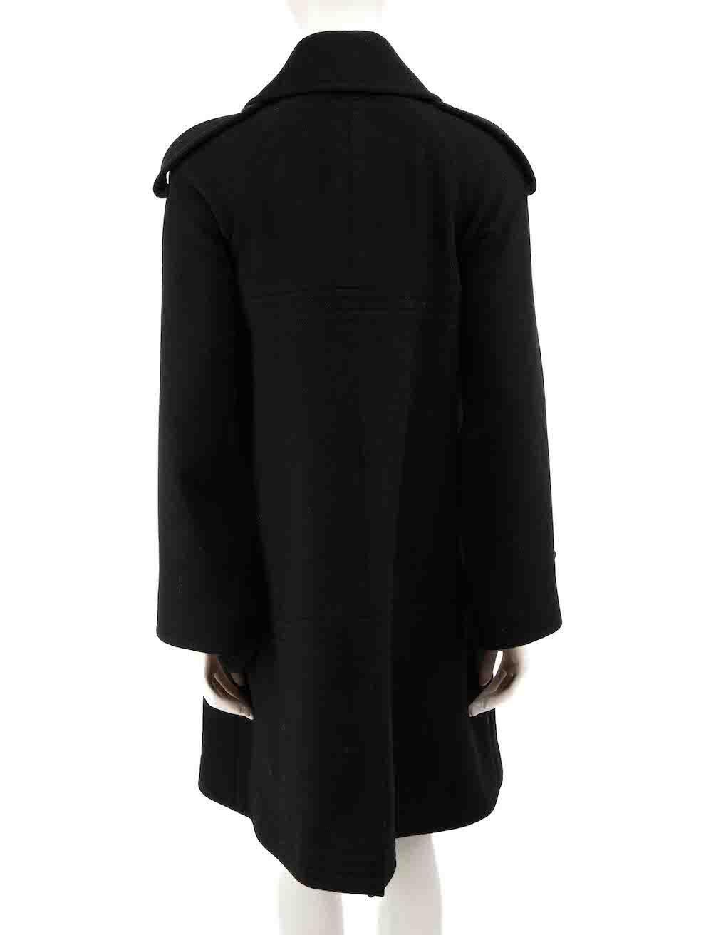 Chanel Black Wool Double Breasted Button Coat Size XS In Excellent Condition For Sale In London, GB