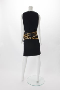 Chanel Black Wool Dress with Gold Chain Trompe L'oeil, 1985.