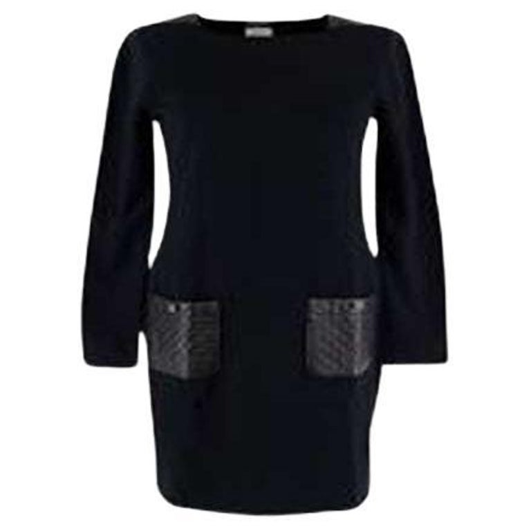 Chanel Black Wool Dress with Leather Pockets For Sale at 1stDibs