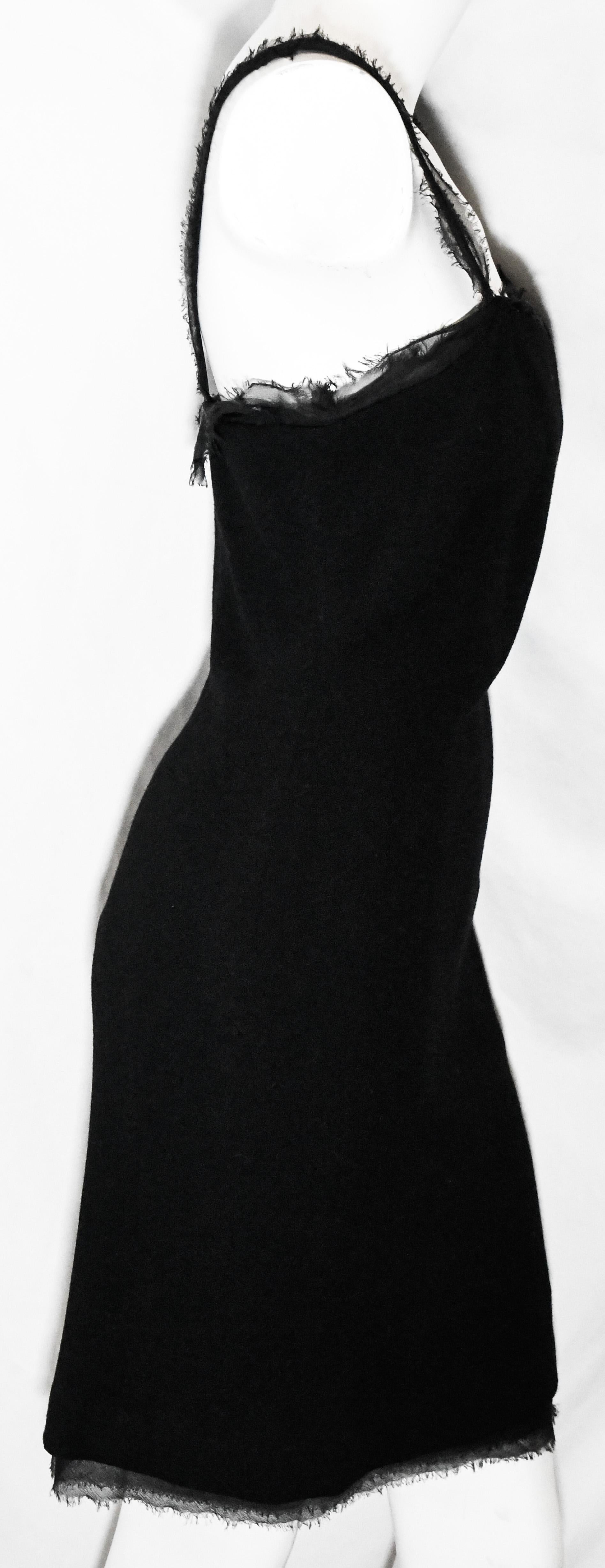 Women's Chanel Black Wool Dress with Silk Frayed Straps & Bustline  For Sale