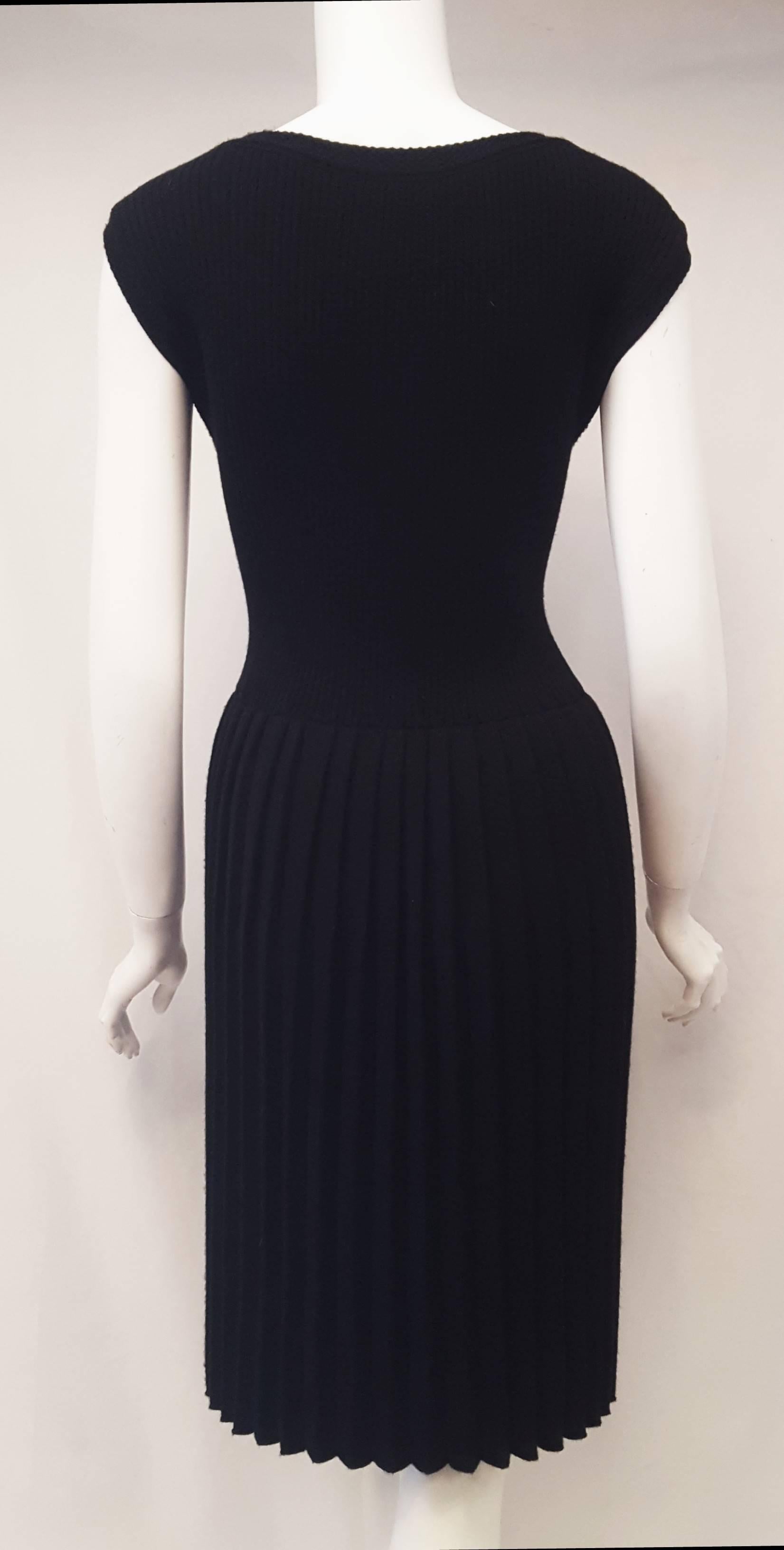 Chanel Black Wool Dress with Pleated Skirt, Fall 2007 Collection  In Excellent Condition In Palm Beach, FL