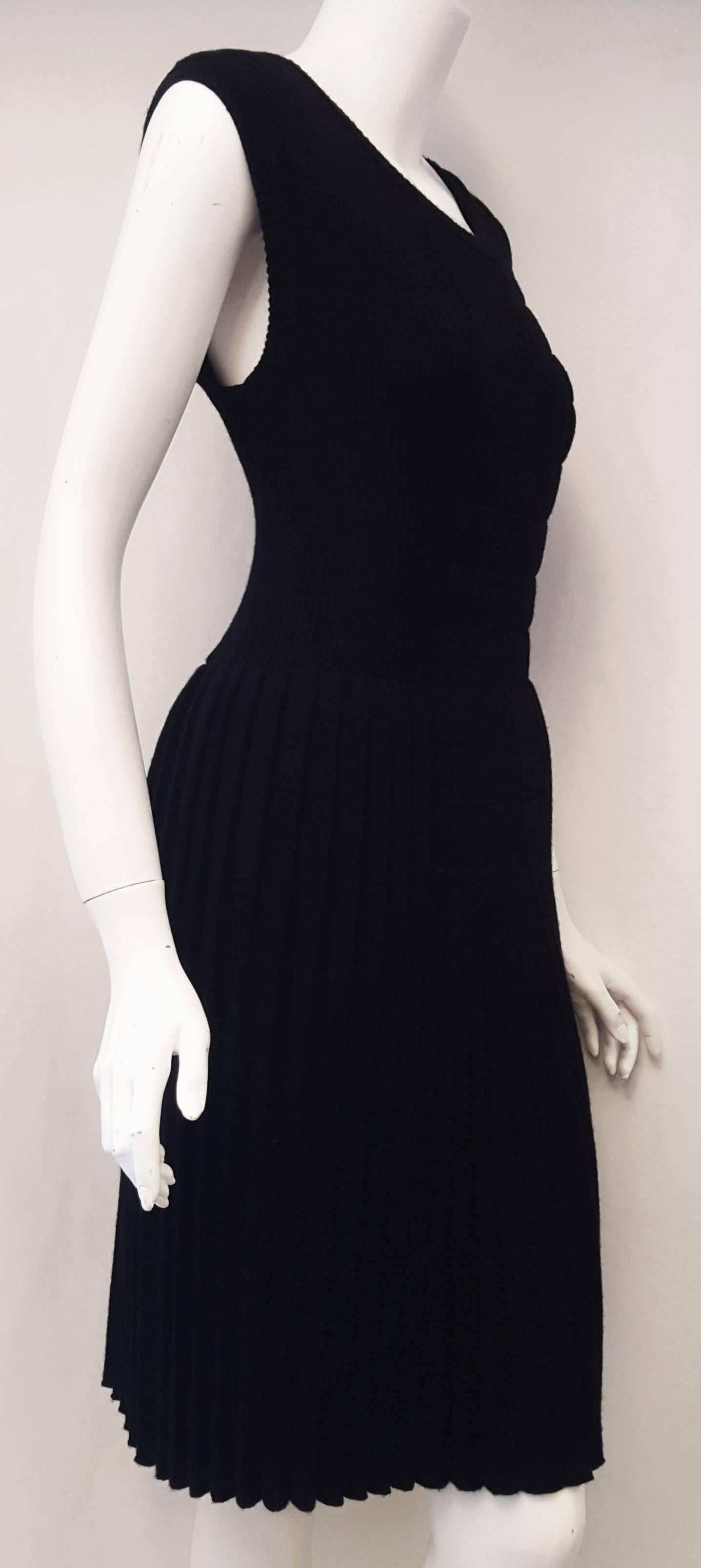 Women's Chanel Black Wool Dress with Pleated Skirt, Fall 2007 Collection 