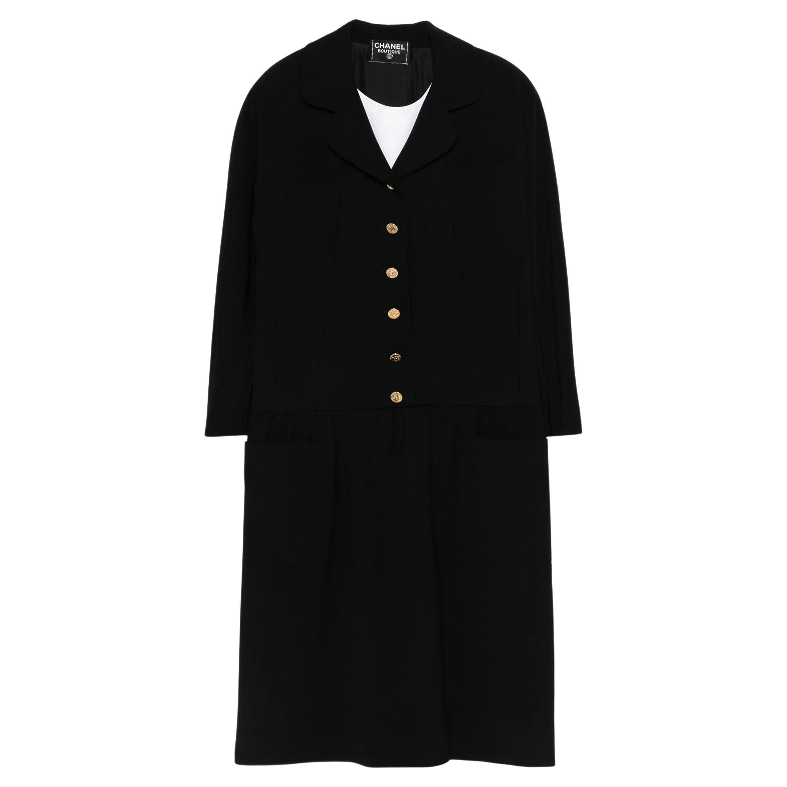 Chanel Black Wool Evening Dress in vendita