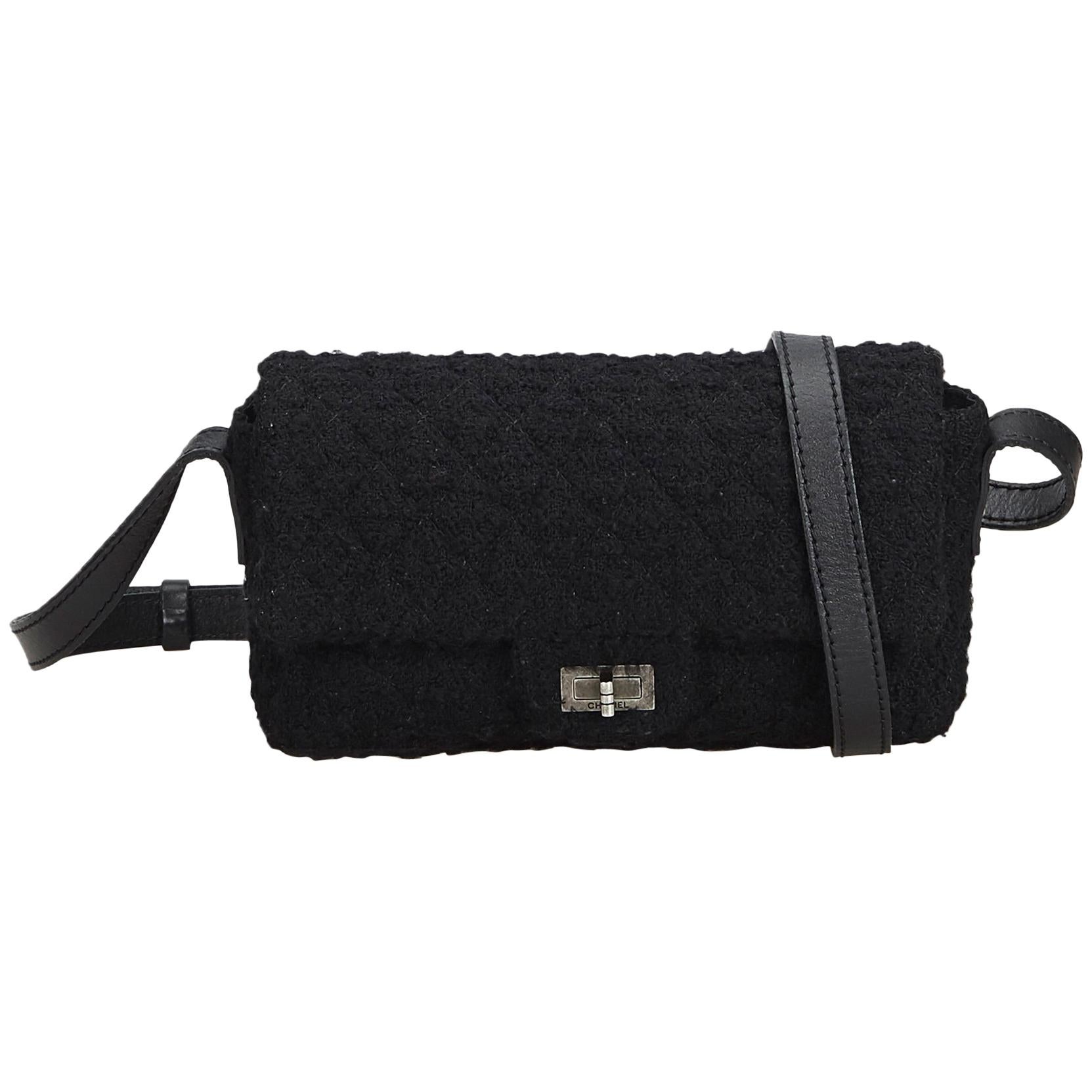 Chanel Black Wool Fabric Reissue Flap Shoulder Bag France For Sale